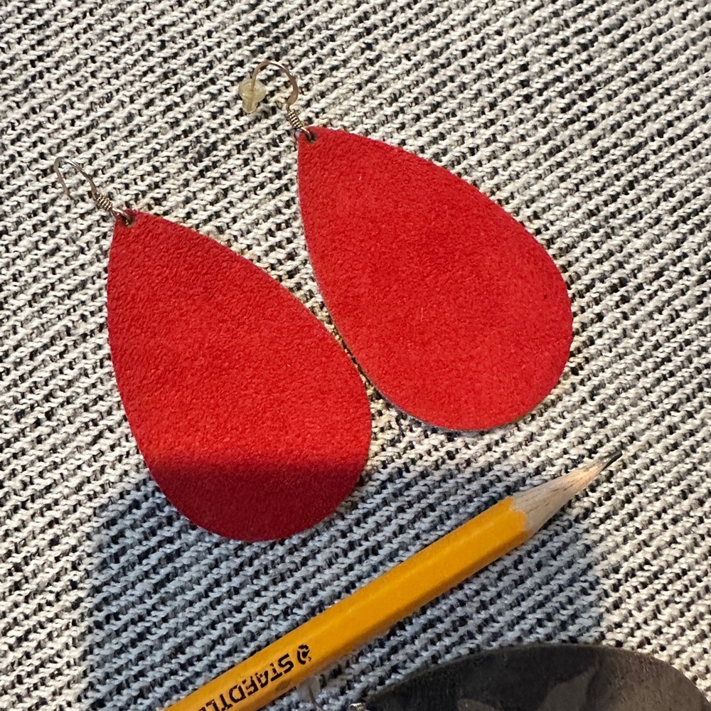 N+S Sueded Leather Red Teardrop Earrings
